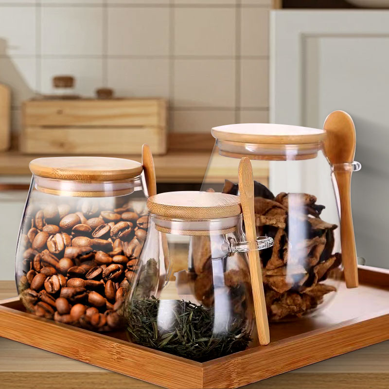 Coffee Tea Canister Set - 34oz sealed glass jar with spoon