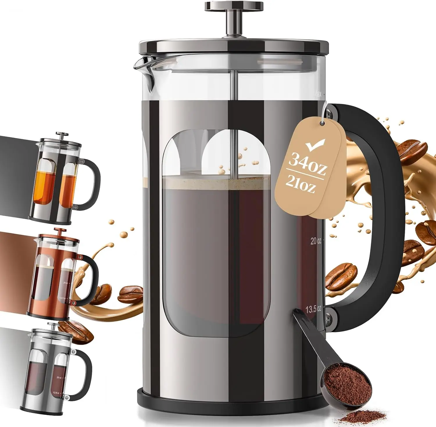 Coffee And Tea Glass - French Press Coffee Maker 34oz, No