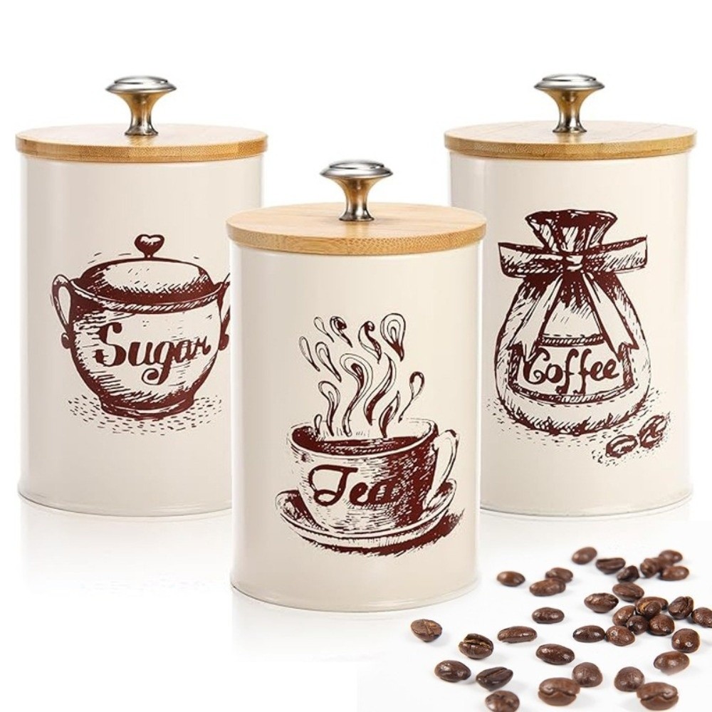 Coffee Tea Canister Set - 3pcs Metal Coffee Canister Set Large