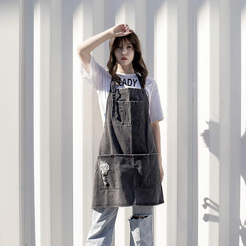 Coffee Tea Gardens - Japanese Washed Cotton Denim Aprons, Enlarged