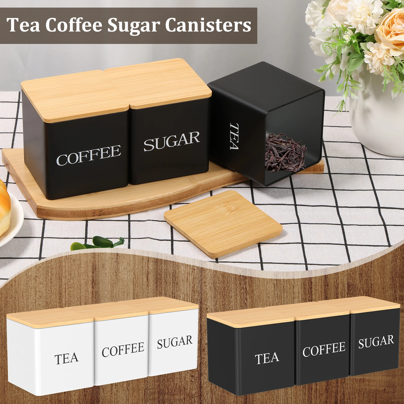 Coffee Tea Canister Set - 3Pcs Set 500ml Tea Sugar Coffee