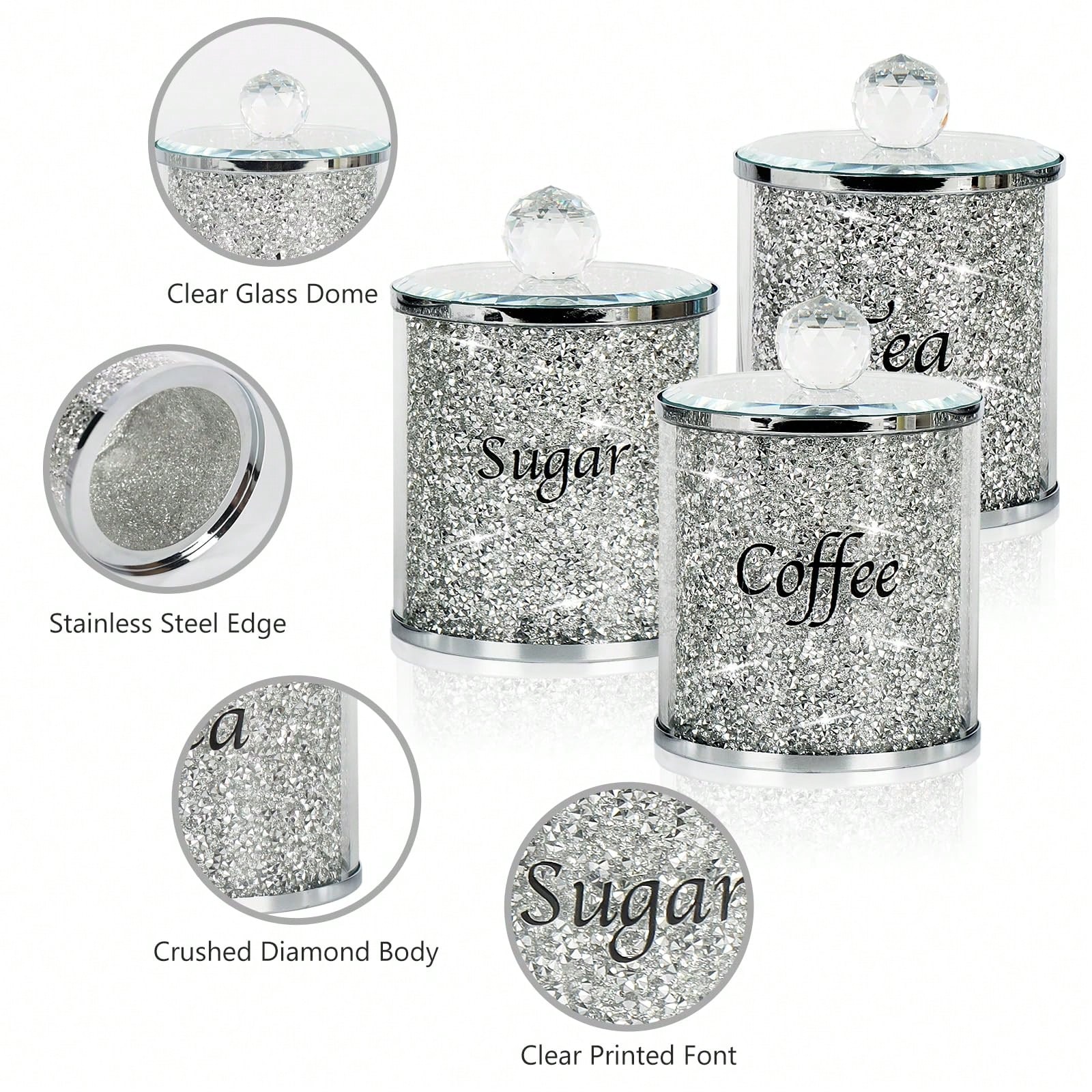 Coffee Tea Canister Set - Coffee Sugar Tea Canister Set Sparkly