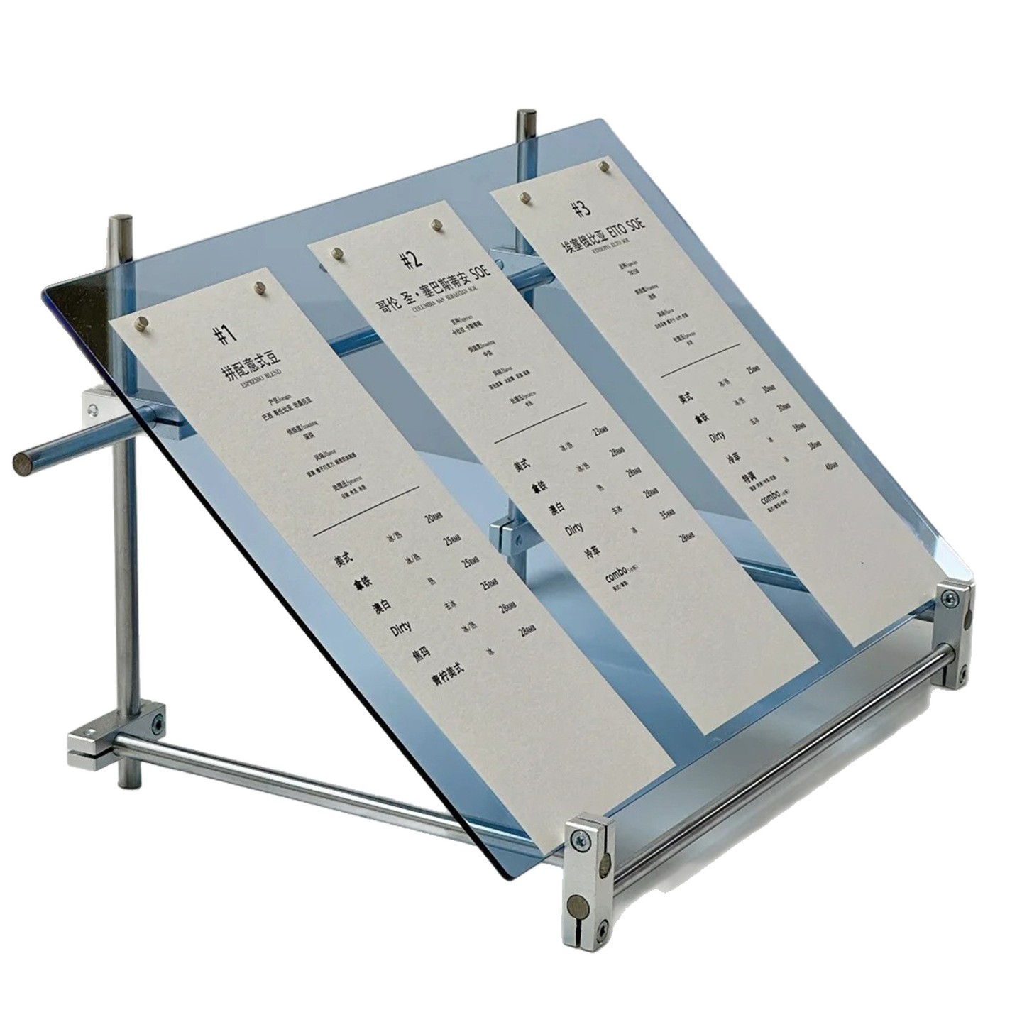 Coffee Tea Menu - Acrylic optical axis display stand, milk