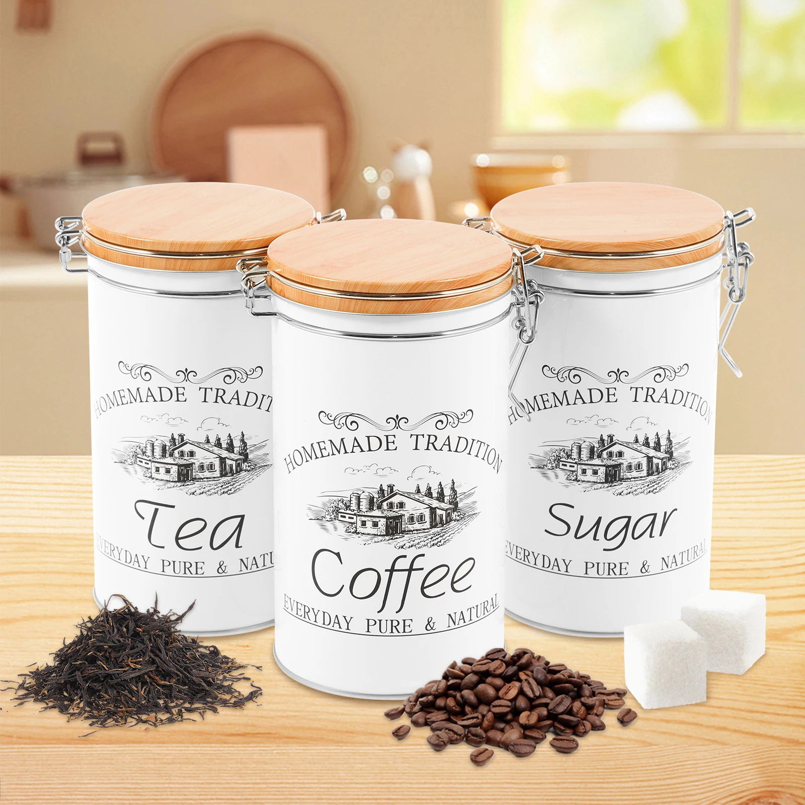 3Pcs/Set Tea Coffee Sugar Cani - đánh giá và giá Coffee Tea Canister Set