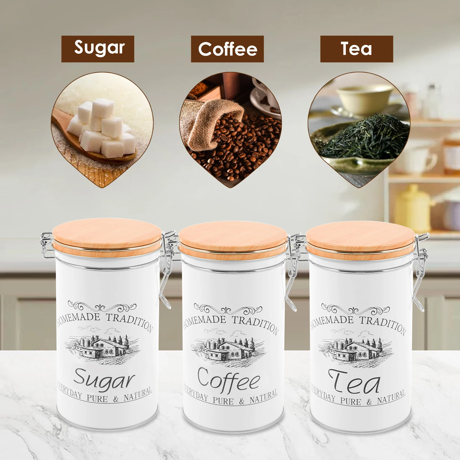 3Pcs/Set Tea Coffee Sugar Cani - đánh giá và giá Coffee Tea Canister Set