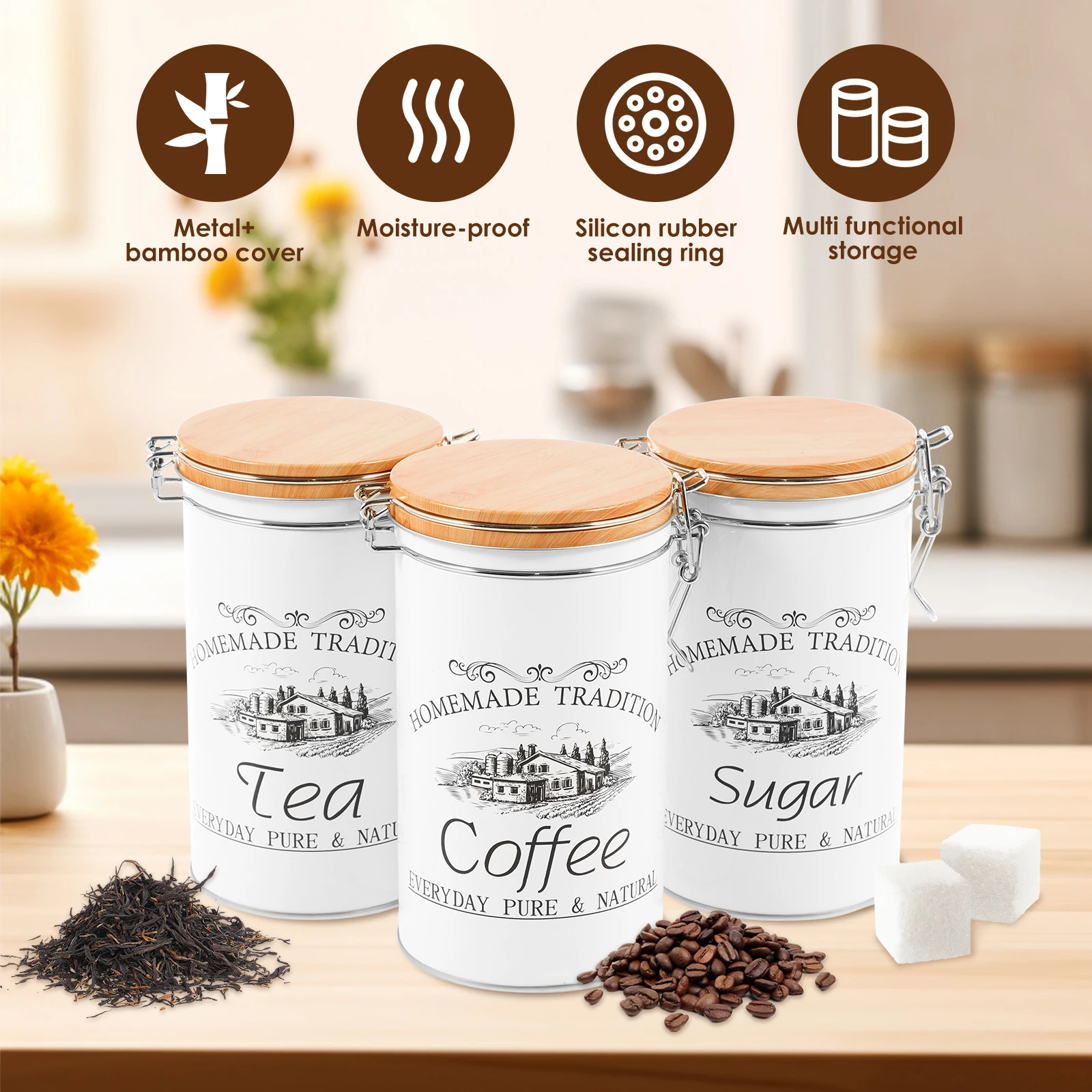 3Pcs/Set Tea Coffee Sugar Cani - đánh giá và giá Coffee Tea Canister Set