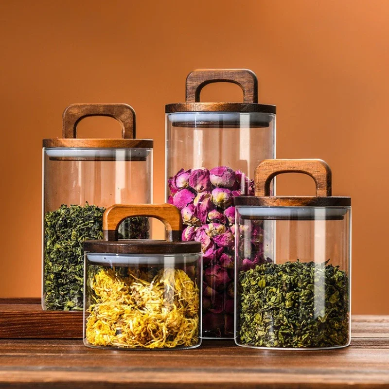 Clear Glass Jar with Bamboo Li - đánh giá và giá Coffee Tea Canister Set