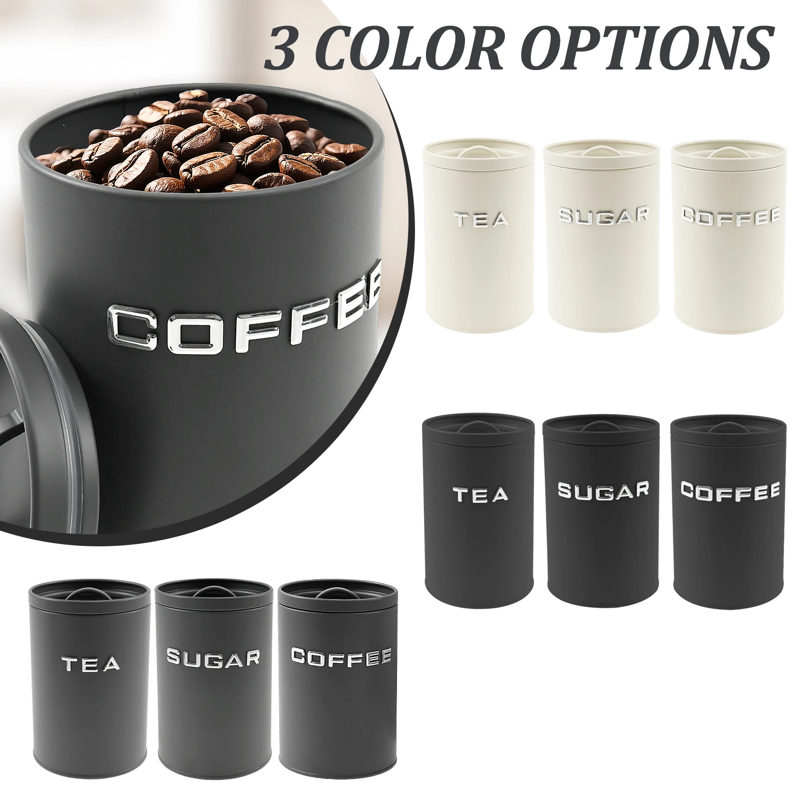 3 Pcs Tea Coffee Sugar Caniste - đánh giá và giá Coffee Tea Canister Set